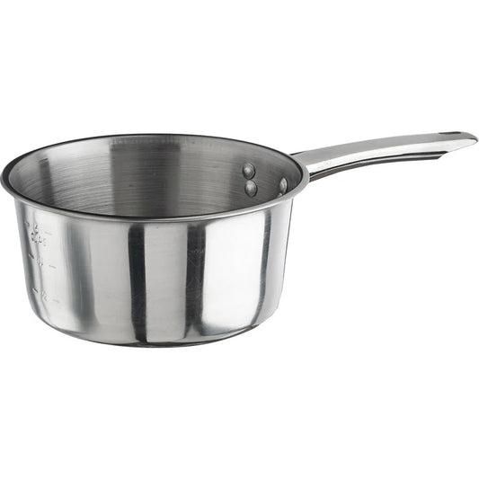 (1-1/2 qt, 2 qt) Sauce Pan 12/Pack features a smooth surface, this sauce pan facilitates easy stirring while its flat bottom reduces heat exposure, spreading heat along the base and sidewalls.