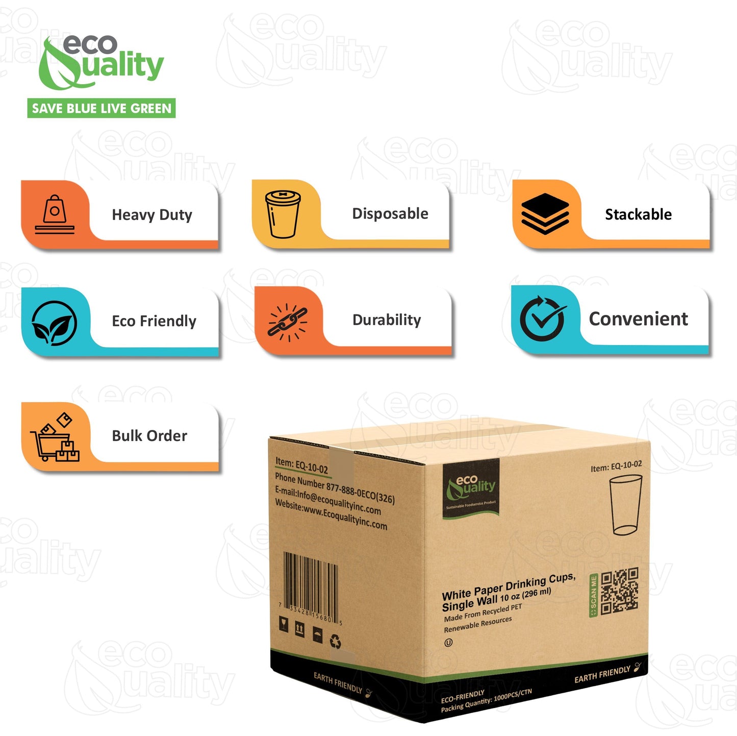 EcoQuality White Paper Cups Full Pallet 26 Cases Single Wall Drinking