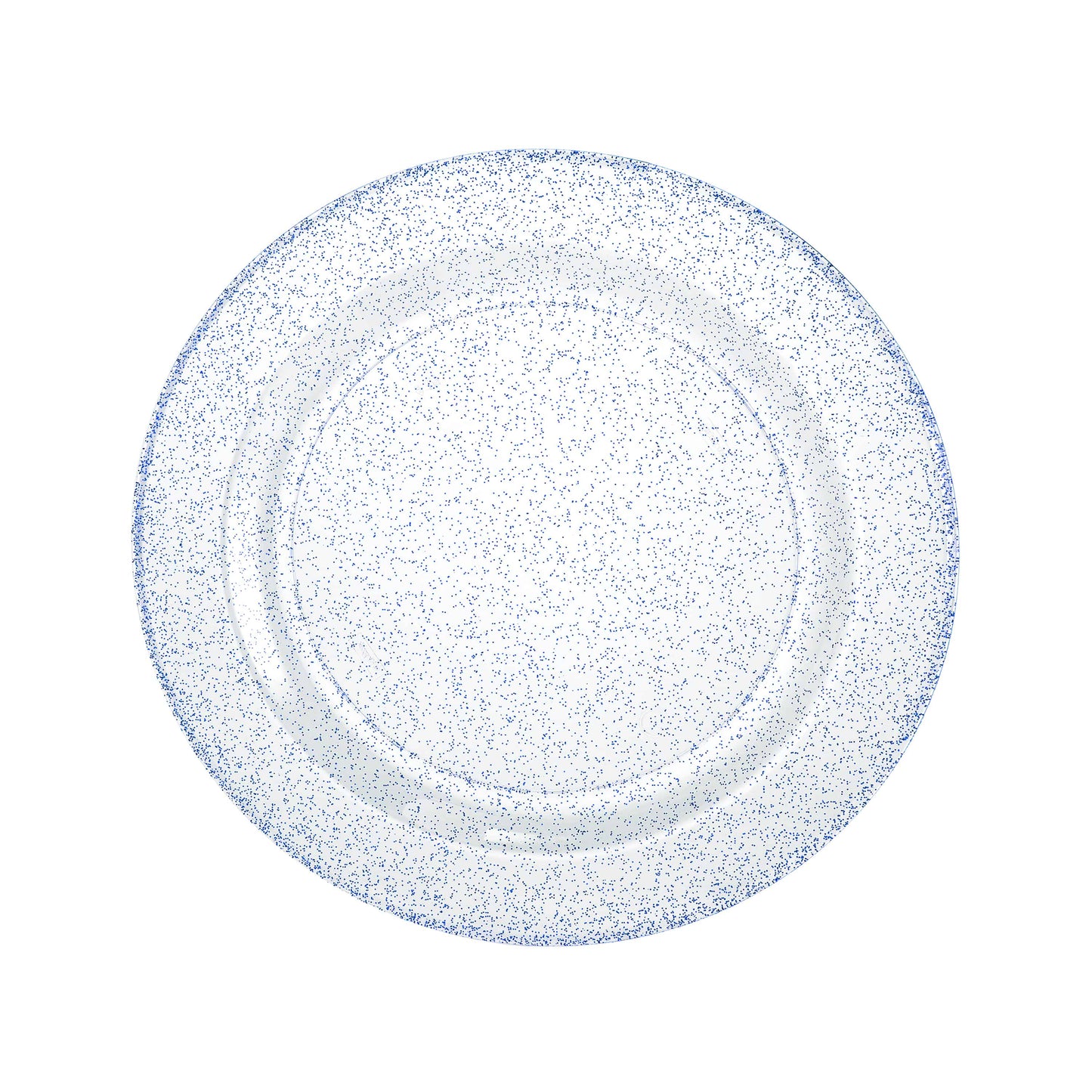 Blue glitter plates in 7.5", 9", and 10.25" sizes; durable disposable design for weddings, parties, and festive celebrations
