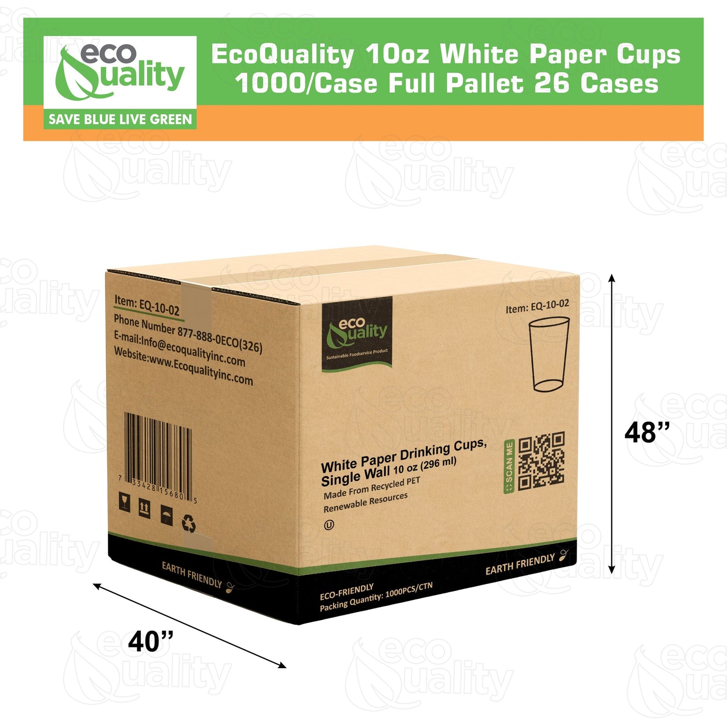 EcoQuality White Paper Cups Full Pallet 26 Cases Single Wall Drinking
