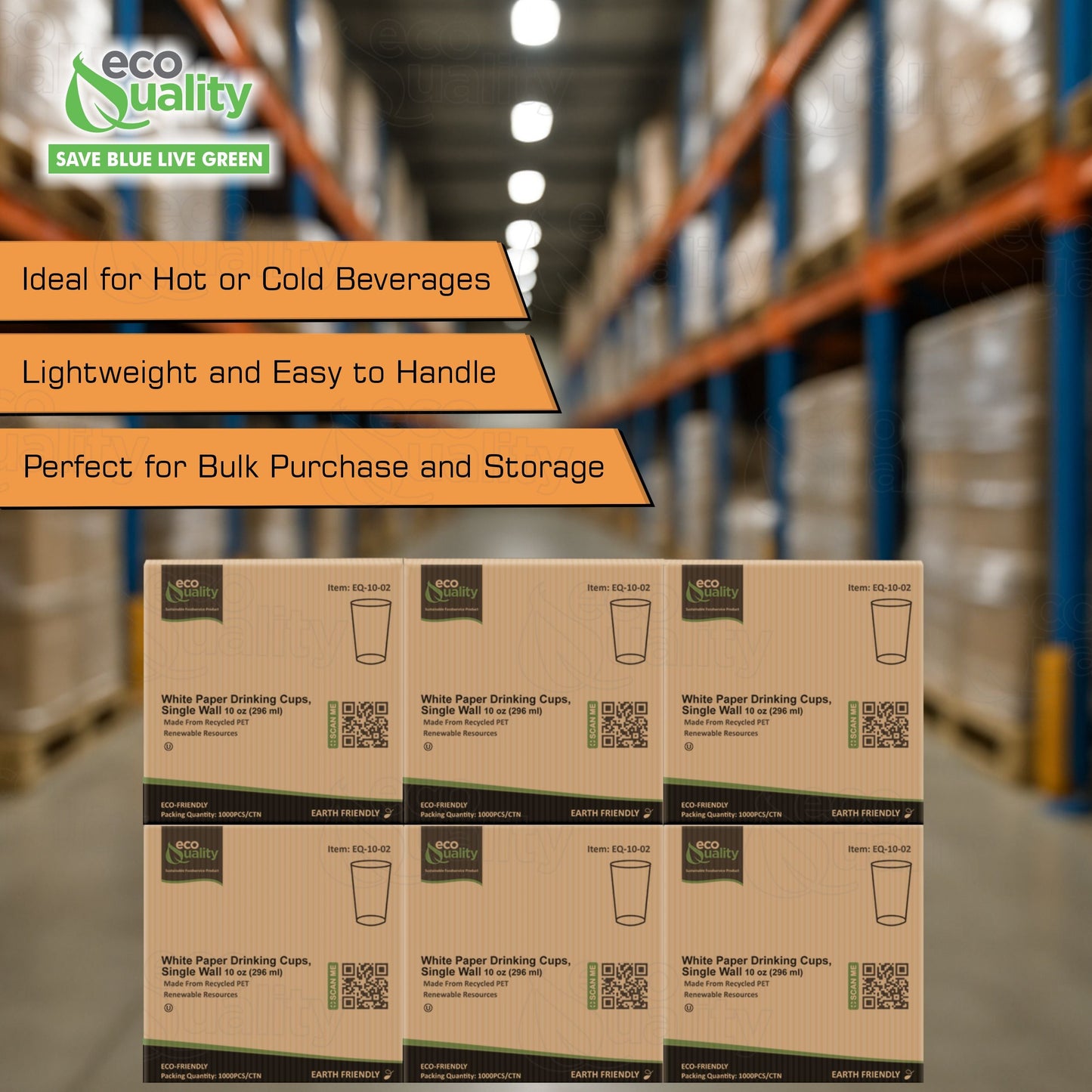 EcoQuality White Paper Cups Full Pallet 26 Cases Single Wall Drinking