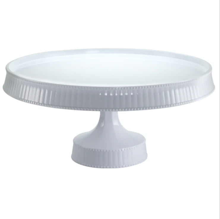 10.5" cake stand in white, silver, gold, clear, blue, and purple, perfect for displaying cakes, cupcakes, and desserts at weddings, birthdays, and special events with an elegant touch.