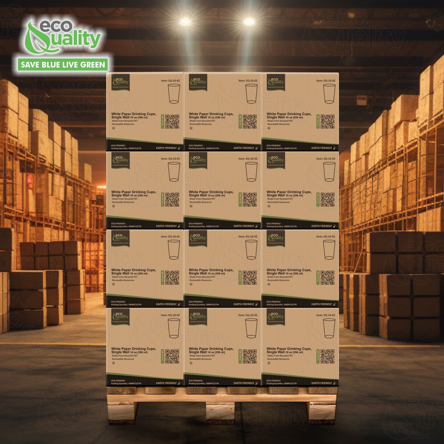 EcoQuality White Paper Cups Full Pallet 26 Cases Single Wall Drinking