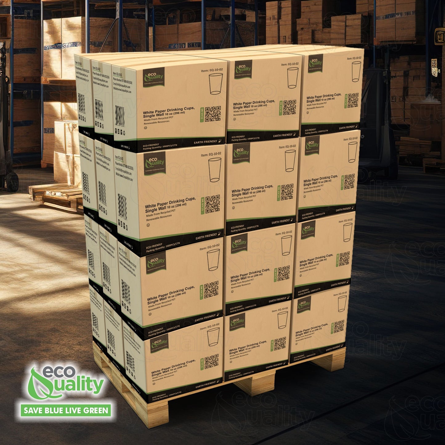 EcoQuality White Paper Cups Full Pallet 26 Cases Single Wall Drinking