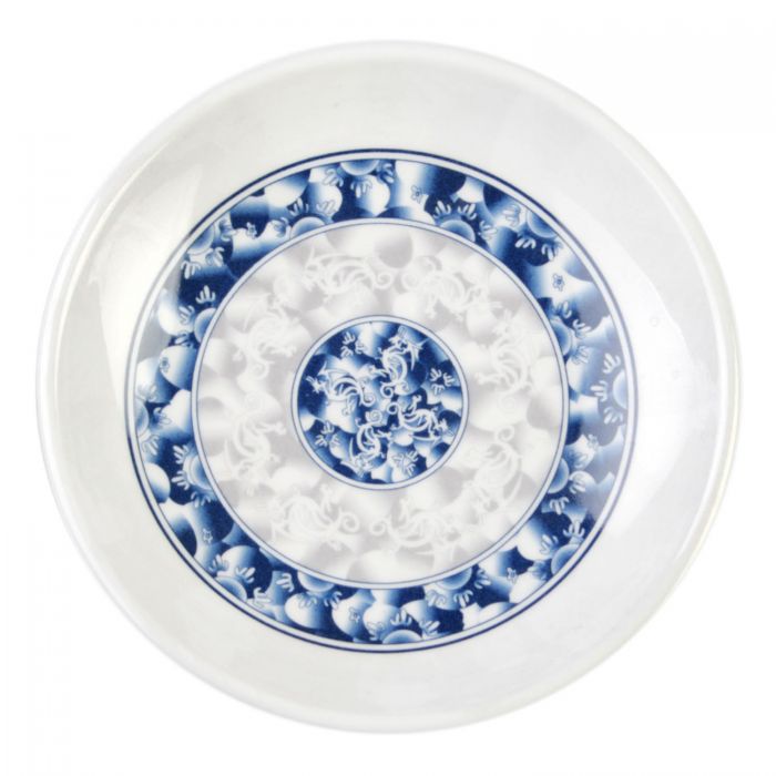 The Thunder Group Round Plate features a stone-colored base with a traditional blue dragon design, adding authentic Asian flair to any setting. Made from durable melamine, it is BPA-free, break-resistant, shatter-resistant, lightweight, and stackable for easy handling and storage. Dishwasher safe and NSF listed, it’s ideal for serving spring rolls, sushi, meatballs, fried tofu, and other Asian-inspired dishes at restaurants, catered events, or home use.