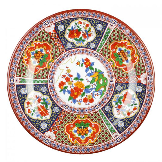 The Thunder Group Round Plate features a bright multi-colored design with floral and geometric patterns, adding authentic Asian flair to any setting. Made from durable melamine, it is BPA-free, break-resistant, shatter-resistant, lightweight, and stackable for easy handling and storage. Dishwasher safe and NSF listed, it’s ideal for serving appetizers, entrees, desserts, and more at restaurants, catered events, or home use.