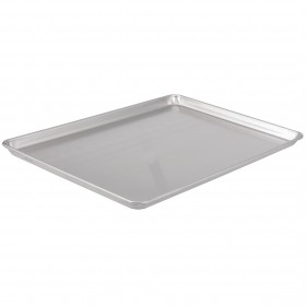 full-size 18" x 26" sheet pan, stanton trading made of durable 18-gauge aluminum for even heat distribution. The smooth surface and raised edges prevent spills and ensure easy handling. Ideal for baking, roasting, and food prep in any kitchen.