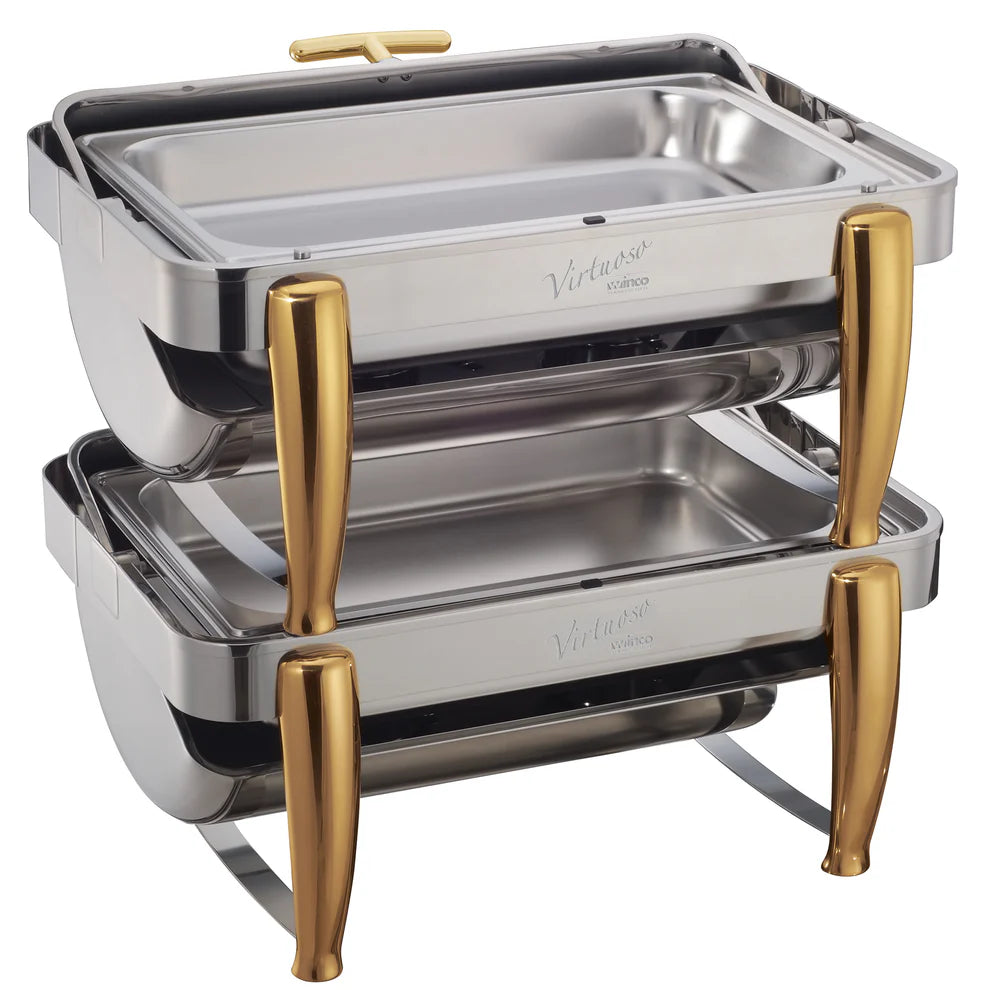 Winco 101A/101B, 8Qt Roll-Top S/S & Gold Accent Virtuoso Chafer