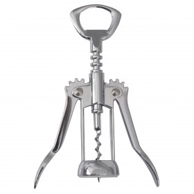 Wing corkscrew with bottle opener, stanton trading, featuring a self-pulling mechanism and a chrome-plated finish. The dual-lever design allows for effortless cork removal, while the built-in bottle opener adds extra functionality. Ideal for restaurants, bars, and home use, this sturdy tool makes opening wine bottles quick and convenient.