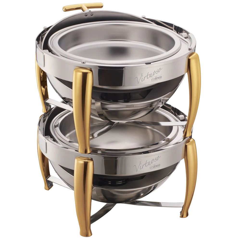 Winco 103A/103B, 6Qt Roll-Top S/S Virtuoso Round Chafers