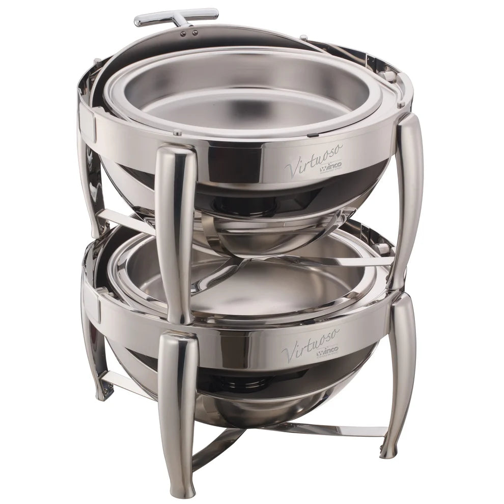 Winco 103A/103B, 6Qt Roll-Top S/S Virtuoso Round Chafers