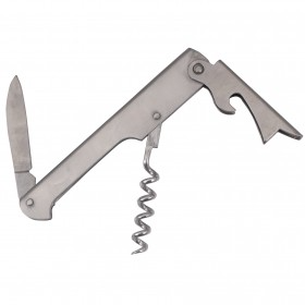 Waiter’s corkscrew stanton trading featuring a bottle opener and a straight knife for easy foil cutting. Its compact and foldable design makes it a versatile tool for restaurants, bars, and home use. The stainless steel construction ensures durability, while the double-hinged lever provides extra leverage for smooth cork removal. Perfect for servers, bartenders, and wine enthusiasts!