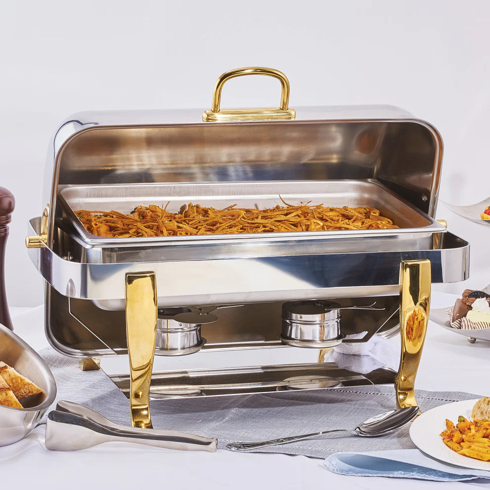 Winco 108A, 8qt S/S, Gold Accent, Extra Heavyweight Vintage Full-size Chafer