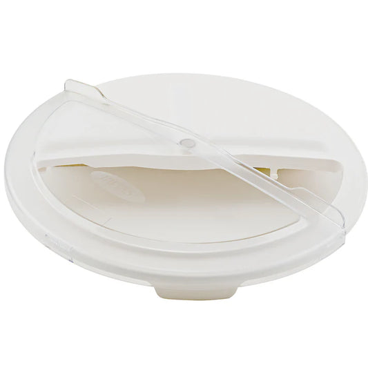 Rotating Lid for White Container 6/Pack designed for commercial and industrial use, this lid is perfect for sealing garbage and other items inside the FCW-10 heavy duty container, sold separately. This rotating cover is designed to keep the trash or food at your busy eatery covered and sanitary but also easily accessible by hand or scooper.