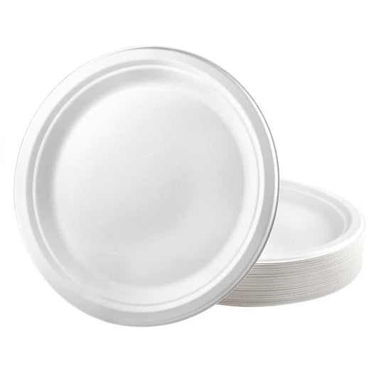 10" Sugar Cane Plates – eco-friendly, compostable, and durable. Perfect for serving full meals at parties, catering, and events. Microwave-safe, biodegradable, and available in a high-count pack.
