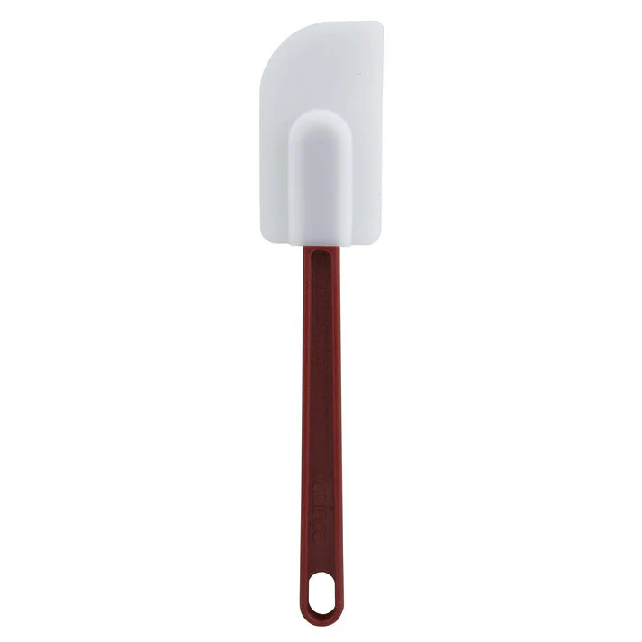 (10", 14", 16") Silicone Scraper 12/Pack made up of silicone won't scratch non-stick pans and will withstand heat up to 500° F. Featuring a flat, flexible blade, this scraper easily reaches between mixer blades and into the nooks and crannies of bowls. For added convenience, it has a comfortable handle with a hanging hole for easy storage. This model is also BPA free, ensuring it is safe for use with food.