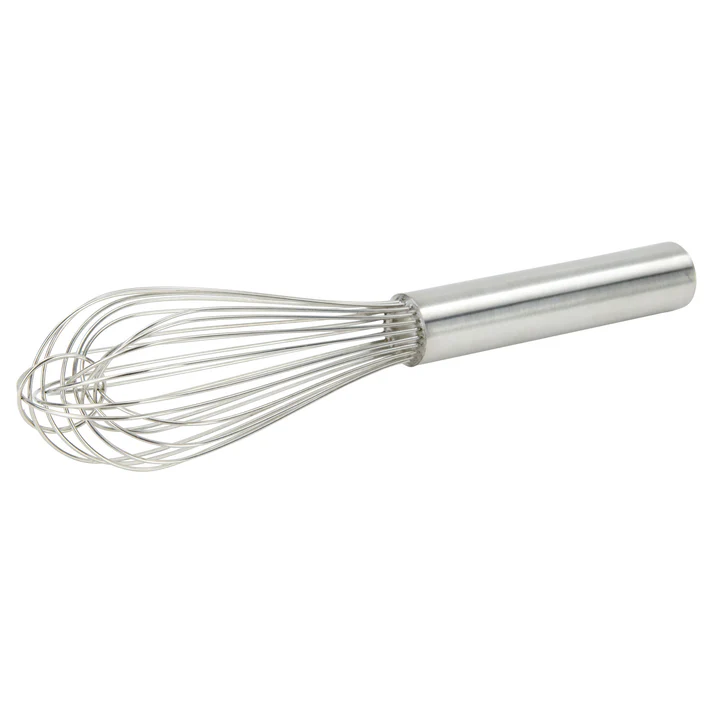 (10", 12", 14", 16", 18") Piano Whips 12/Pack&nbsp; is also great for distributing dry ingredients and whisking egg whites. Featuring thin, flexible wires, this stainless steel whip eliminates lumps and aerates liquids while its rounded handle provides a well-balanced grip.