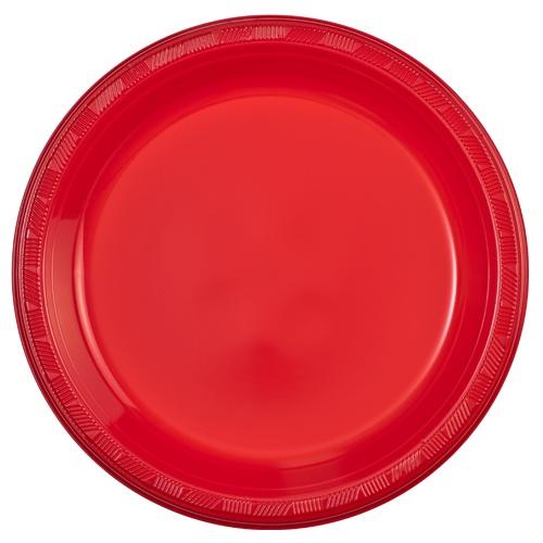 10" Plastic Disposable Plates – Red & White, Sturdy & Elegant