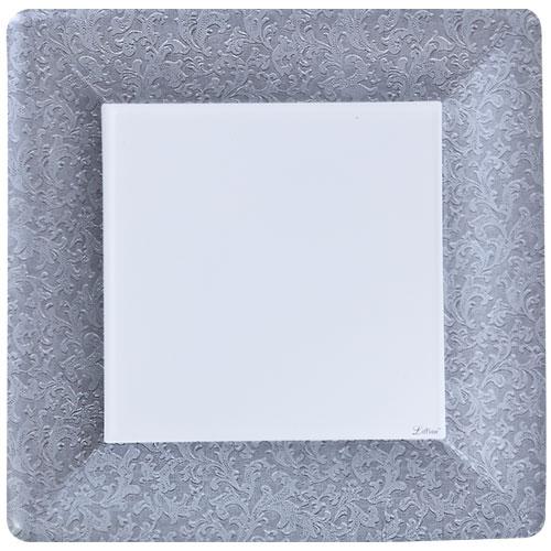 Textures Silver Square Plate in 7-inch and 10-inch sizes. Elegant disposable dinnerware perfect for weddings, parties, and events. Stylish, durable, and hassle-free for upscale dining.