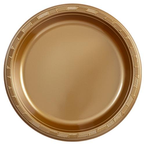 Gold plastic plates in 7", 9", and 10" sizes, perfect for weddings, corporate events, and parties. Durable, disposable, and elegant design for hassle-free dining and easy cleanup.