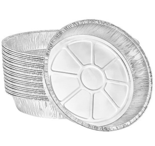 10-inch round aluminum utility pan for baking, roasting, and food storage. Ideal for casseroles, pasta dishes, and desserts. Durable, disposable, and perfect for home kitchens or catering.