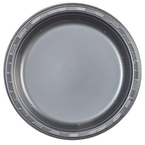 Silver plastic plates in 7", 9", and 10" sizes, perfect for weddings, anniversaries, corporate events, and parties. Durable, disposable, and elegant design for hassle-free dining and easy cleanup.