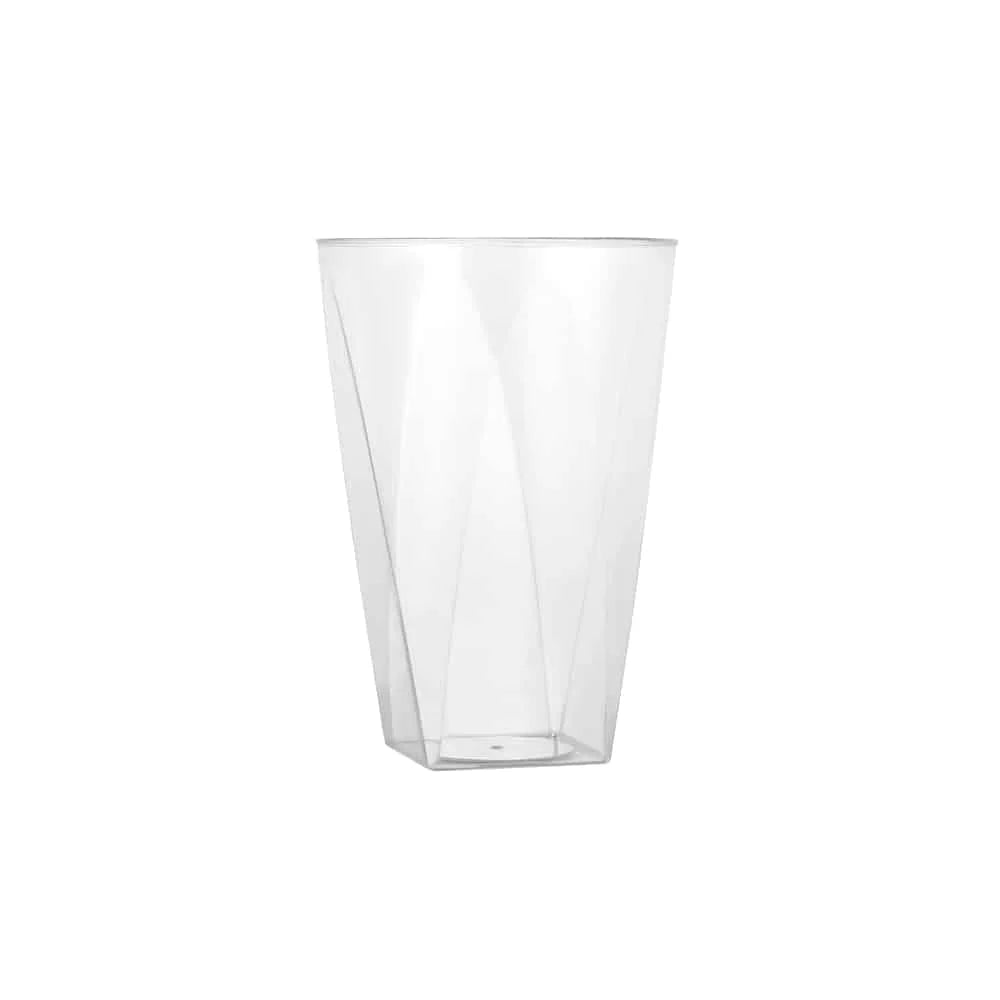 10oz Clear Square Bottom & Round Tumbler with modern square base and smooth rounded rim, perfect for cocktails, soft drinks, and juices at weddings, parties, and upscale events.