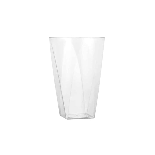 10oz Clear Square Bottom & Round Tumbler with modern square base and smooth rounded rim, perfect for cocktails, soft drinks, and juices at weddings, parties, and upscale events.