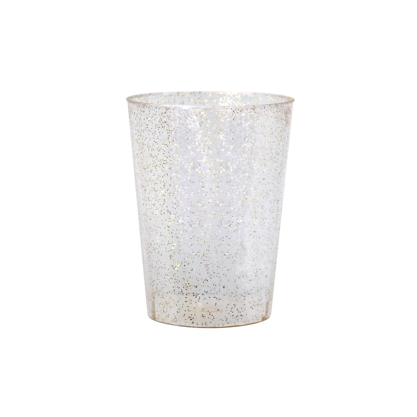10oz gold glitter tumbler for elegant beverage service; sturdy disposable design for weddings, parties, and special events