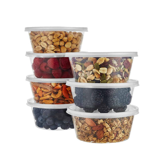 10oz round food container with lid. Durable, leak-resistant, and microwave-safe. Ideal for meal prep, takeout, and storage. Perfect for home, restaurant, and catering use.