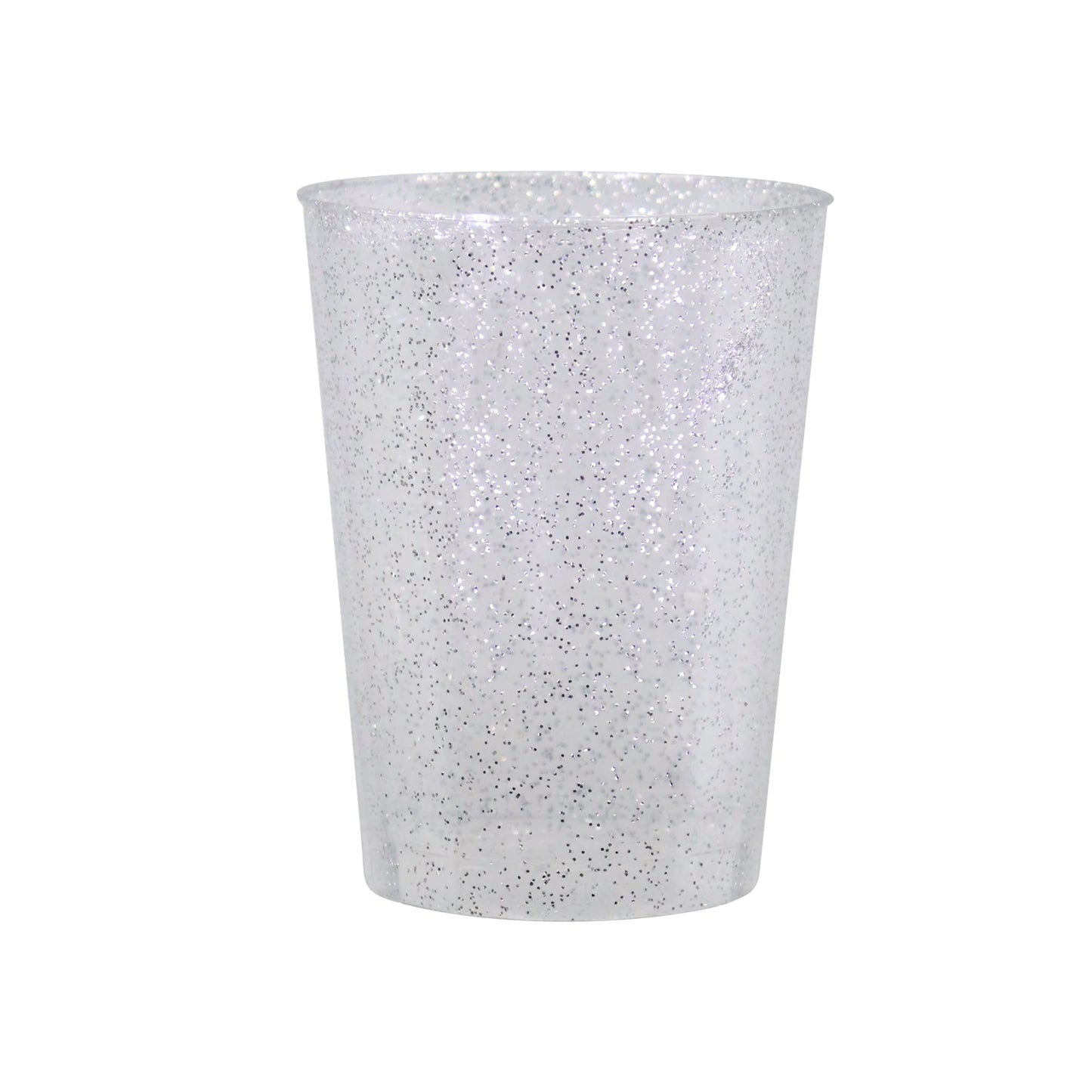 10oz silver glitter tumbler for elegant beverage service; durable disposable cups for weddings, parties, and upscale events