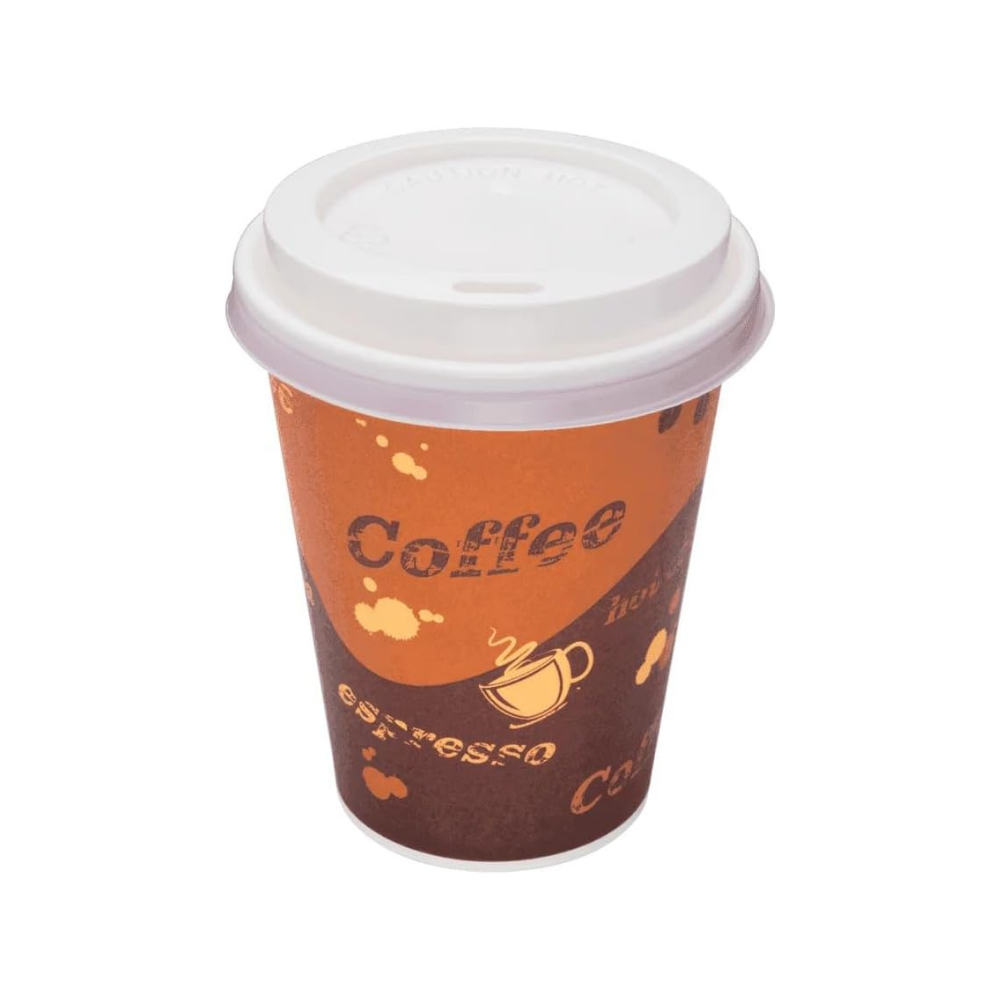 10oz Disposable Coffee Hot Paper Cups with White Sipper Dome Lids