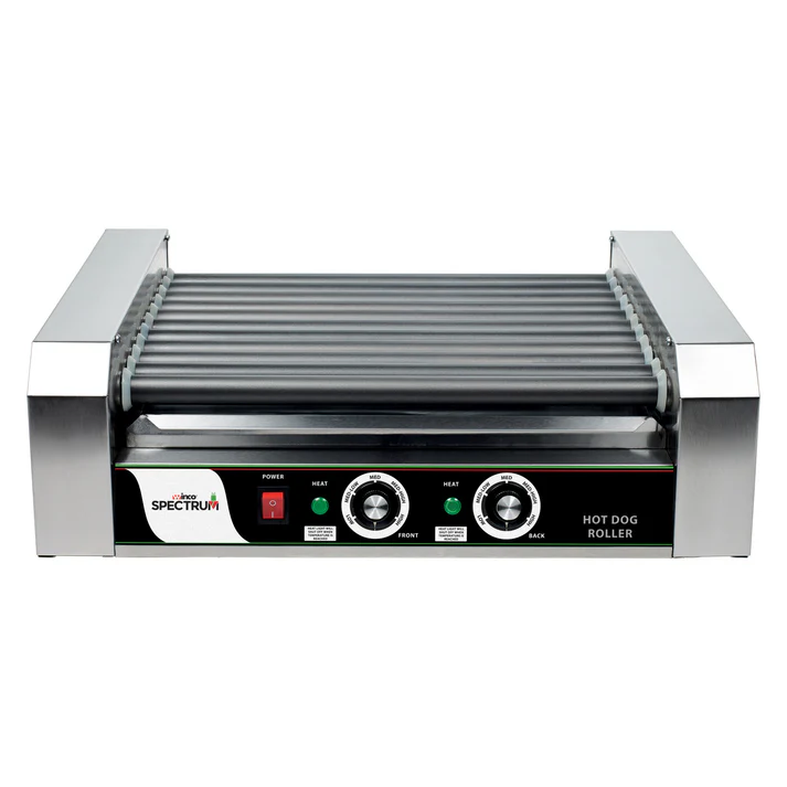 (11R, 5R, 7R) Hot Dog Roller 1/Pack give you long lasting cooking results under the harshest applications. They are perfect for convenience stores, concession stands, cafeterias and more. All grills come with a heavy duty sealed motor, and a bike chain and sprocket drive assembly.