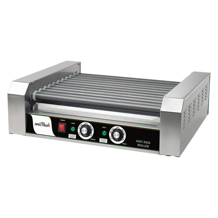 (11R, 5R, 7R) Hot Dog Roller 1/Pack give you long lasting cooking results under the harshest applications. They are perfect for convenience stores, concession stands, cafeterias and more. All grills come with a heavy duty sealed motor, and a bike chain and sprocket drive assembly.