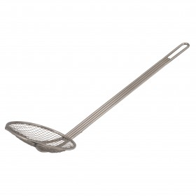 5-inch diameter skimmer with plated wire mesh stanton trading and a long handle, ideal for straining and lifting fried or boiled foods.