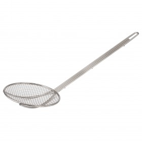6-inch diameter skimmer with plated wire mesh stanton trading and a long handle, ideal for straining and lifting fried or boiled foods.