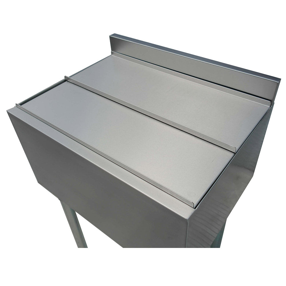Compact Prepline 18" x 24" stainless steel underbar ice bin with a 77 lb. capacity and 12" bowl depth. Ideal for bars or small spaces, it provides efficient ice storage and accessibility while ensuring durability and a professional appearance.