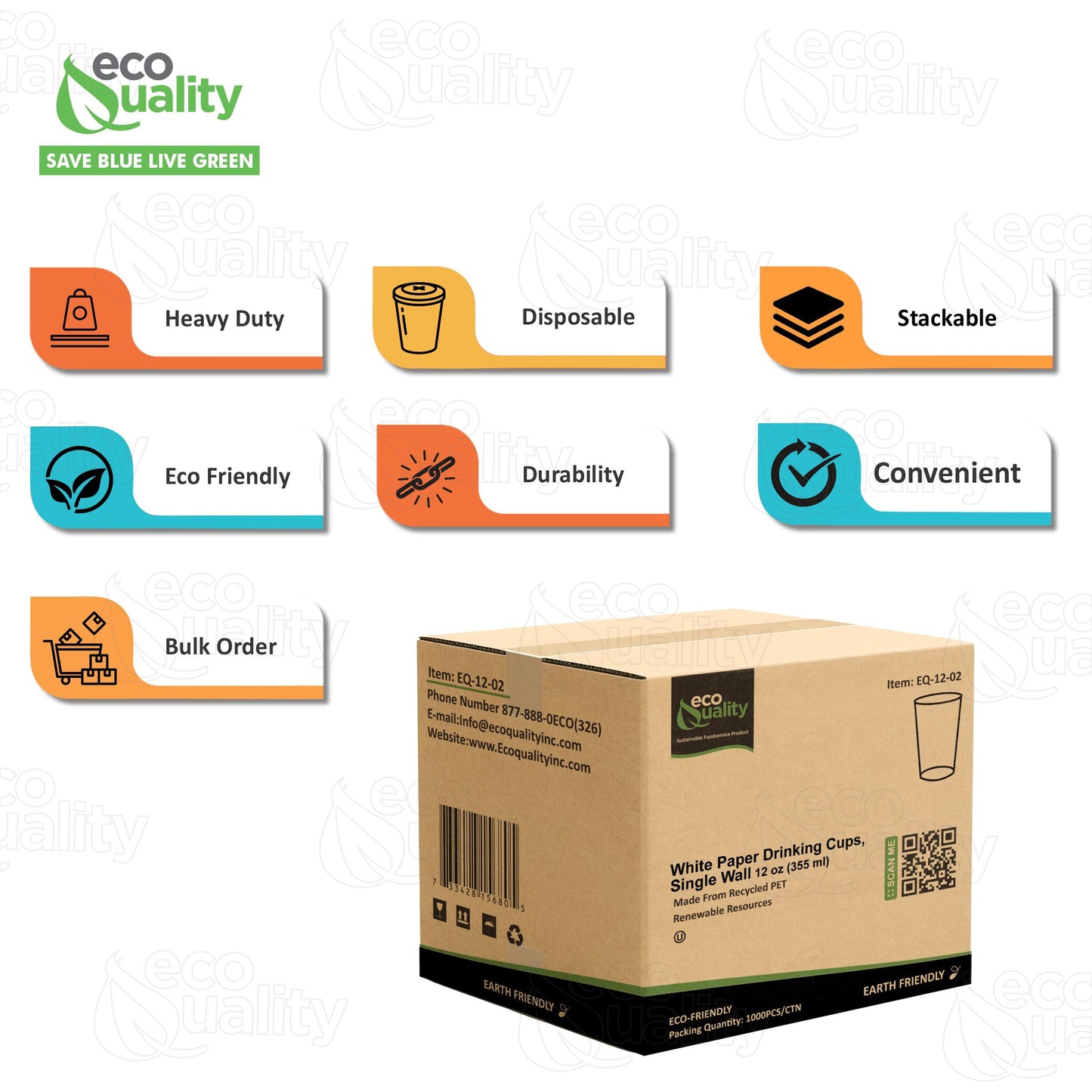 EcoQuality White Paper Cups Full Pallet 26 Cases Single Wall Drinking