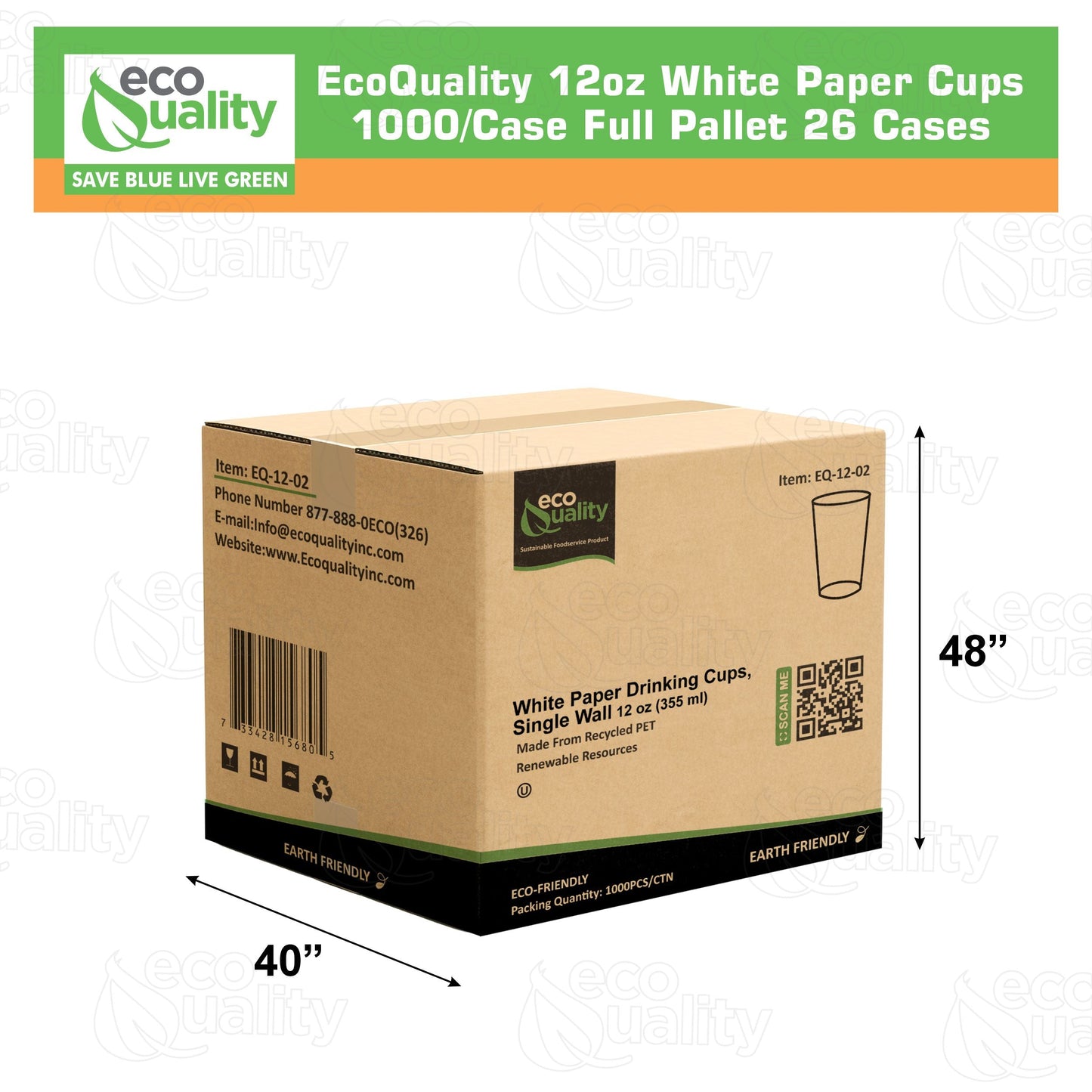 EcoQuality White Paper Cups Full Pallet 26 Cases Single Wall Drinking