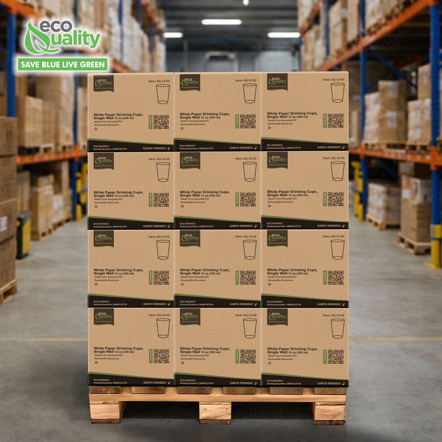 EcoQuality White Paper Cups Full Pallet 26 Cases Single Wall Drinking