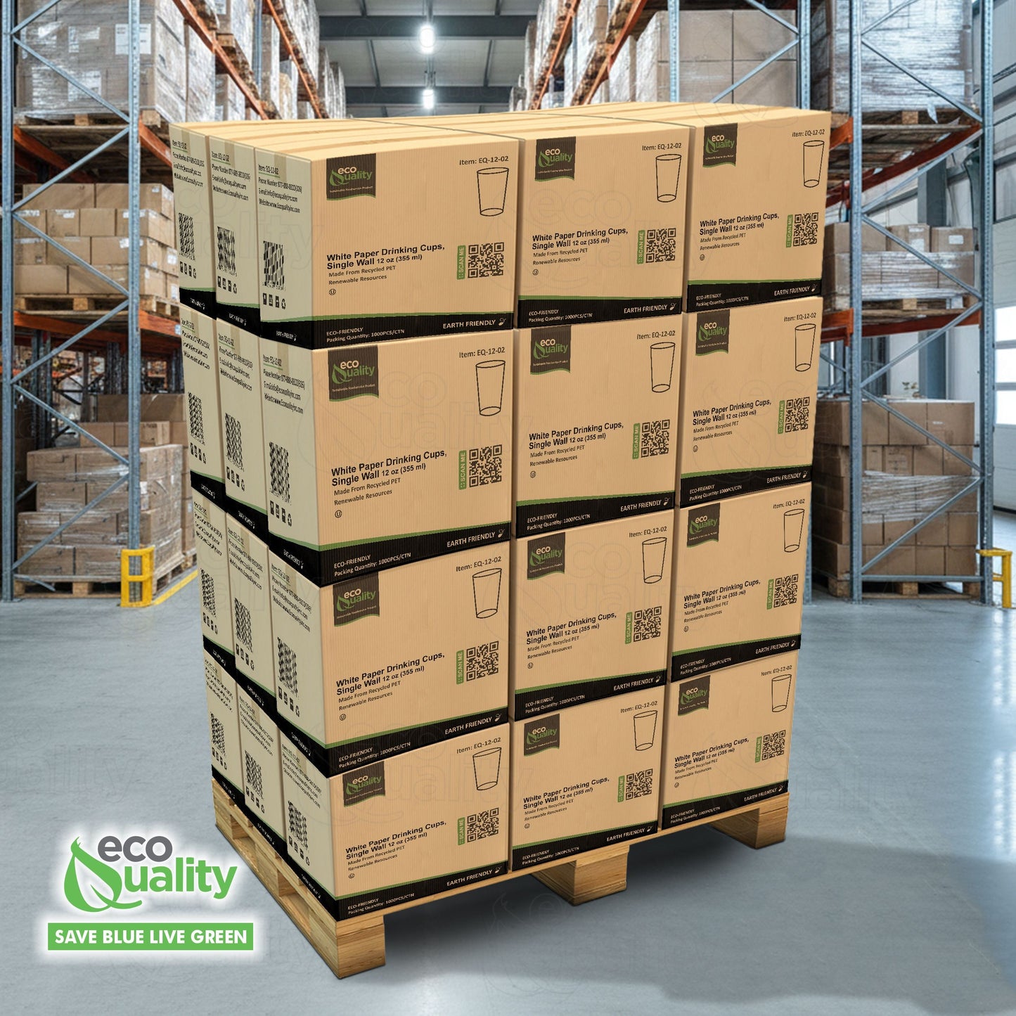 EcoQuality White Paper Cups Full Pallet 26 Cases Single Wall Drinking