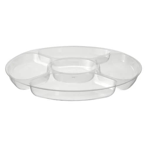 12" Clear 5-Compartment Tray – Durable plastic serving platter for appetizers, dips, and snacks. Perfect for catering, weddings, and parties. Lightweight, sturdy, and easy to clean for hassle-free entertaining.