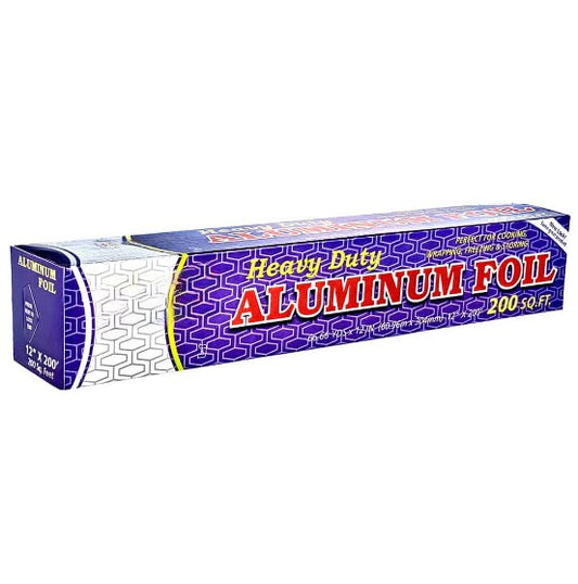 12"x200' heavy-duty aluminum foil roll, 18-micron thickness, tear-resistant foil for cooking, baking, grilling, and food storage, keeps food fresh, premium-quality kitchen essential.