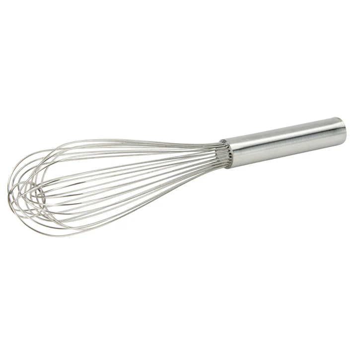 (10", 12", 14", 16", 18") Piano Whips 12/Pack&nbsp; is also great for distributing dry ingredients and whisking egg whites. Featuring thin, flexible wires, this stainless steel whip eliminates lumps and aerates liquids while its rounded handle provides a well-balanced grip.