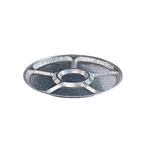 Aluminum Lazy Susan tray, rotating serving platter in 12", 16", and 18" sizes, perfect for dining tables, buffets, catering, and organizing condiments or snacks. Lightweight and durable.