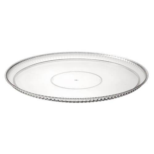Ridged Clear Round Plastic Tray – 12" & 16" durable serving trays for catering, weddings, and parties. Perfect for appetizers, desserts, and snacks. Lightweight, sturdy, and easy to clean.