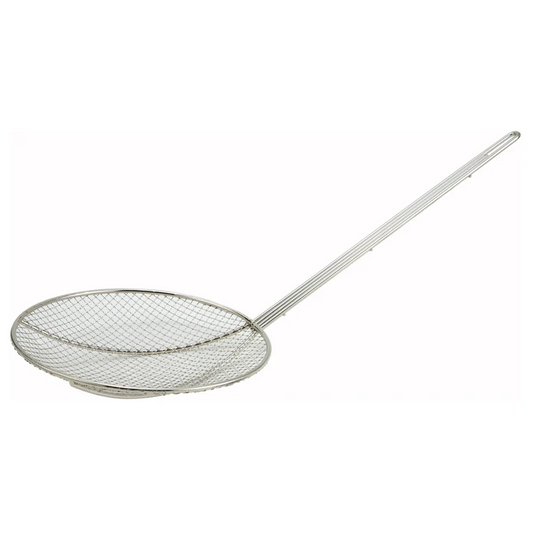 (12"dia, 5"dia, 6"dia, 7"dia, 8"dia, 9"dia) Wire Skimmer  12/Pack featuring a concave net, that facilitates fast drainage of hot liquids while its long, sturdy handle keeps your hands away from the heat source. Perfect for small, solid foods like meatballs or dumplings. Ideal for any residential or commercial kitchen. There is also a hanging hole for convenient storage.