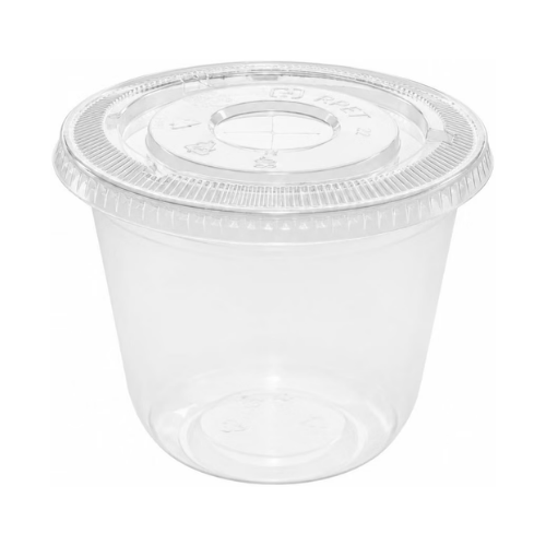 Clear Plastic Disposable U-Shaped Drinking Cups with Flat Lids