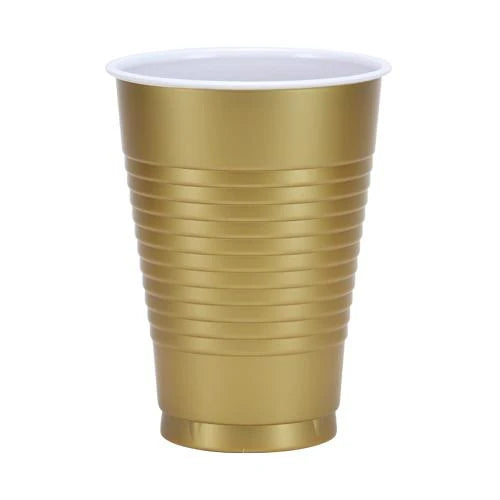 12oz Disposable Plastic Cups in Red, White, Blue, Black, Gold, Silver, Yellow, Orange, Pink, Light Blue, and Hot Pink. Sturdy, crack-resistant party cups for drinks, catering, and celebrations.