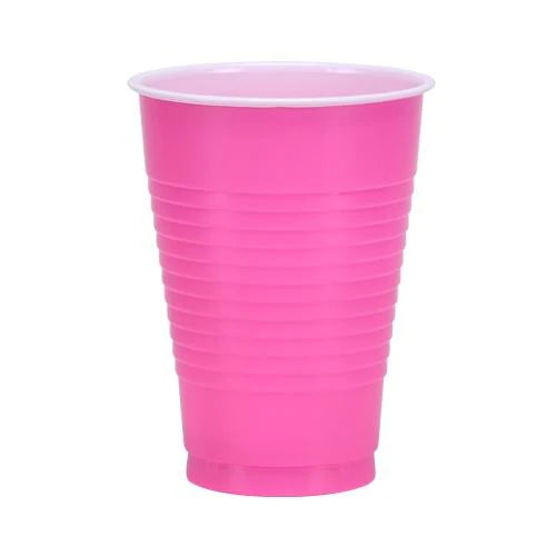 12oz Disposable Plastic Cups in Red, White, Blue, Black, Gold, Silver, Yellow, Orange, Pink, Light Blue, and Hot Pink. Sturdy, crack-resistant party cups for drinks, catering, and celebrations.